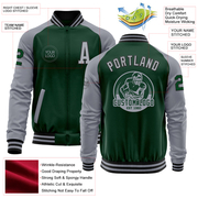 Custom Green Gray-Black Bomber Varsity Letterman Two Tone Zipper Jacket