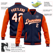 Custom Navy White-Orange Bomber Full-Snap Varsity Letterman Two Tone Jacket