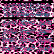 Custom Pink Sky Blue-Black Leopard Print 3D Pattern Design Bomber Full-Snap Varsity Letterman Jacket
