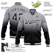 Custom Gray Black-White Bomber Full-Snap Varsity Letterman Fade Fashion Jacket