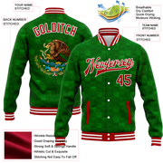 Custom Kelly Green Red-White Mexico 3D Bomber Full-Snap Varsity Letterman Jacket