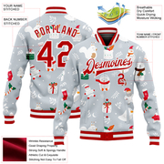 Custom Silver Red-White Christmas 3D Bomber Full-Snap Varsity Letterman Jacket