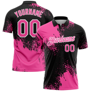 Custom Pink Black-White 3D Pattern Design Abstract Brush Stroke Performance Polo Shirt