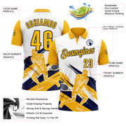 Custom White Gold-Navy 3D Tennis Performance Polo Shirt