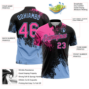 Custom Pink Black-Light Blue 3D Pattern Design Abstract Brush Stroke Performance Polo Shirt