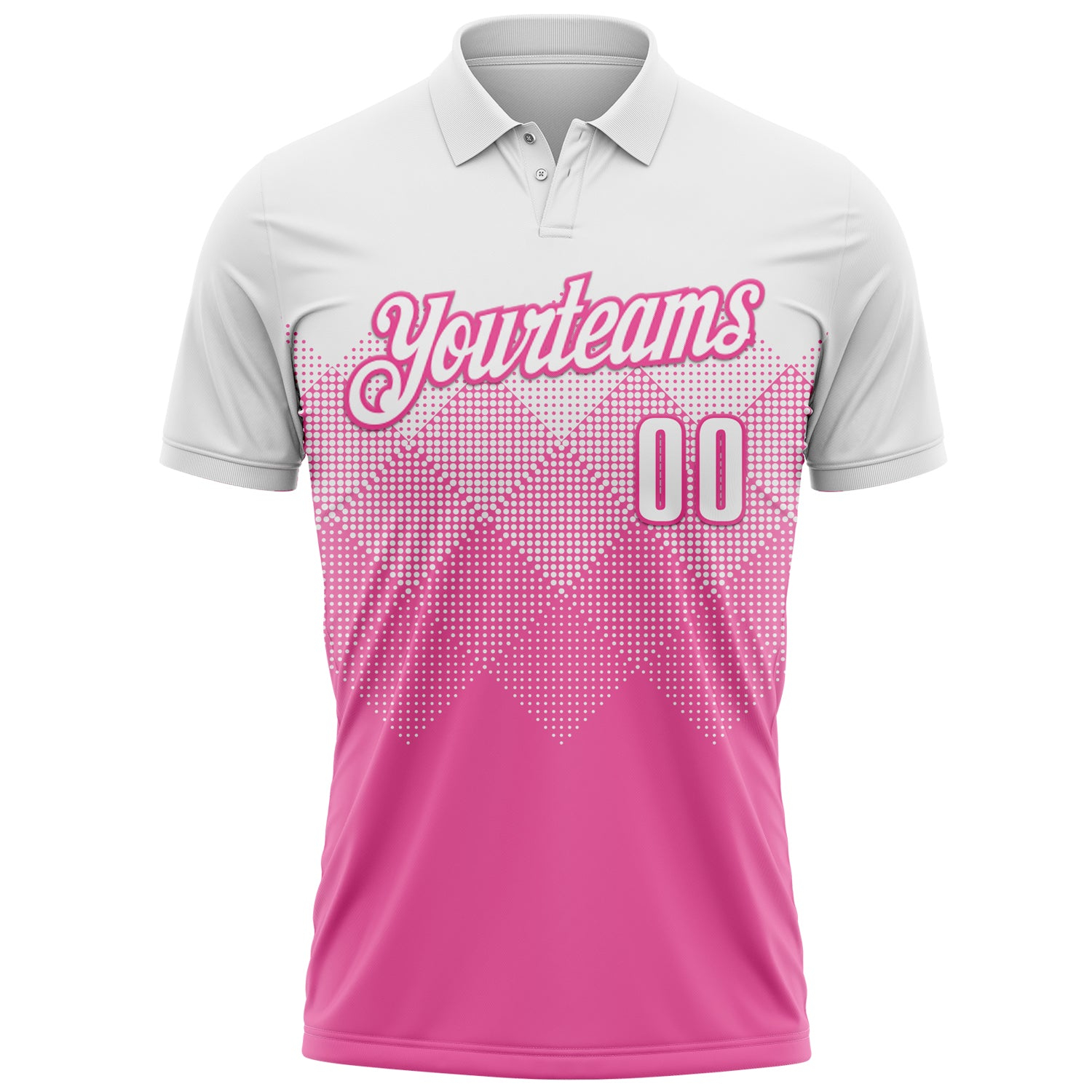 Custom White Pink 3D Pattern Design Gradient Square Shape Performance Polo Shirt