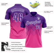 Custom Purple Pink-White 3D Pattern Design Gradient Square Shape Performance Polo Shirt