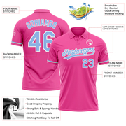 Custom Pink Light Blue-White Performance Vapor Golf Polo Shirt