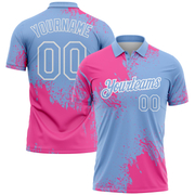 Custom Pink Light Blue-White 3D Pattern Design Abstract Brush Stroke Performance Polo Shirt