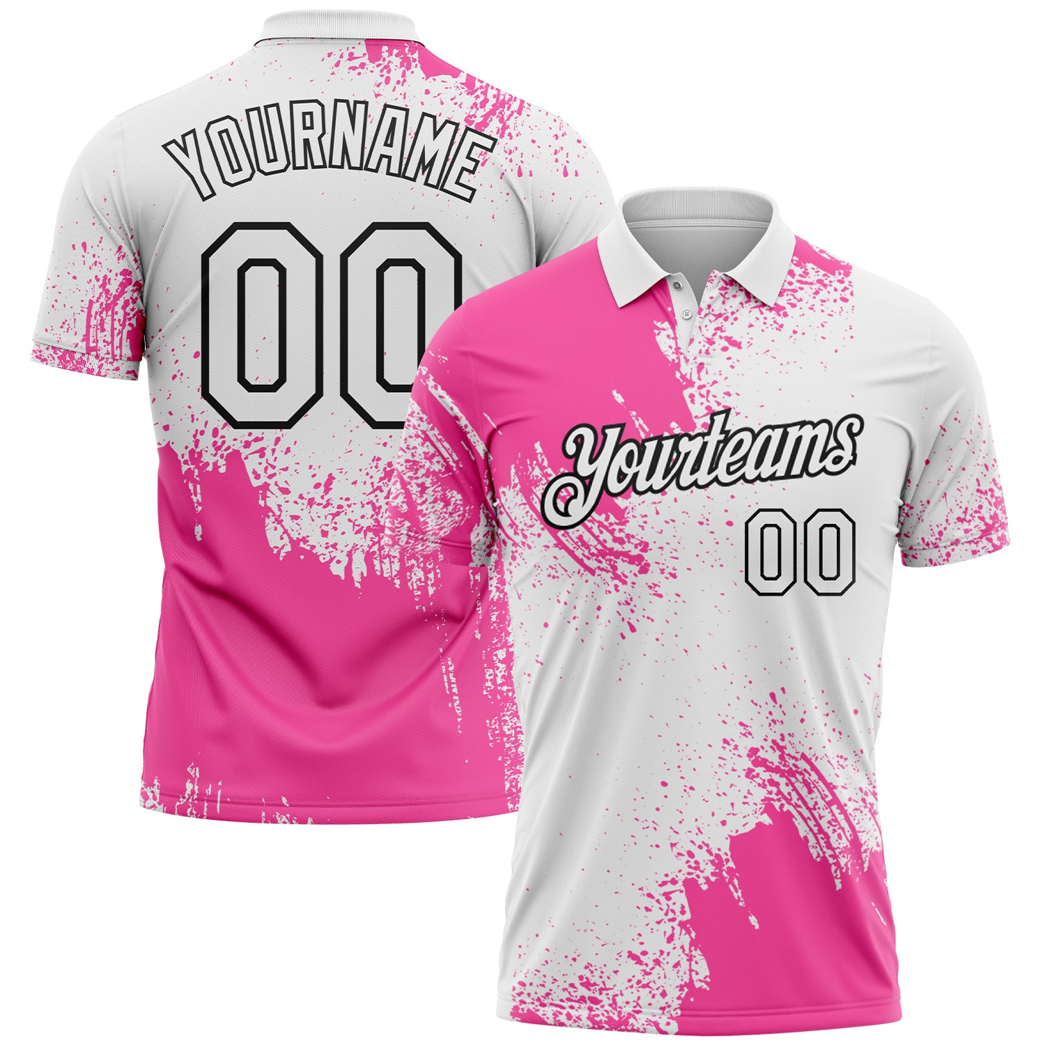Custom Pink White-Black 3D Pattern Design Abstract Brush Stroke Performance Polo Shirt