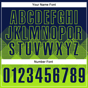 Custom Navy Neon Green 3D Pattern Design Gradient Square Shape Performance Polo Shirt