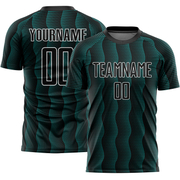Custom Black Teal-White Geometric Shape Sublimation Soccer Uniform Jersey