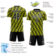 Custom Black Neon Yellow-White Line Sublimation Soccer Uniform Jersey