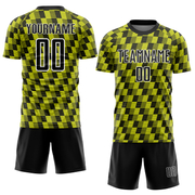 Custom Black Neon Yellow-White Line Sublimation Soccer Uniform Jersey