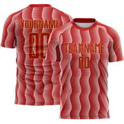 Custom Red Old Gold-White Geometric Shape Sublimation Soccer Uniform Jersey