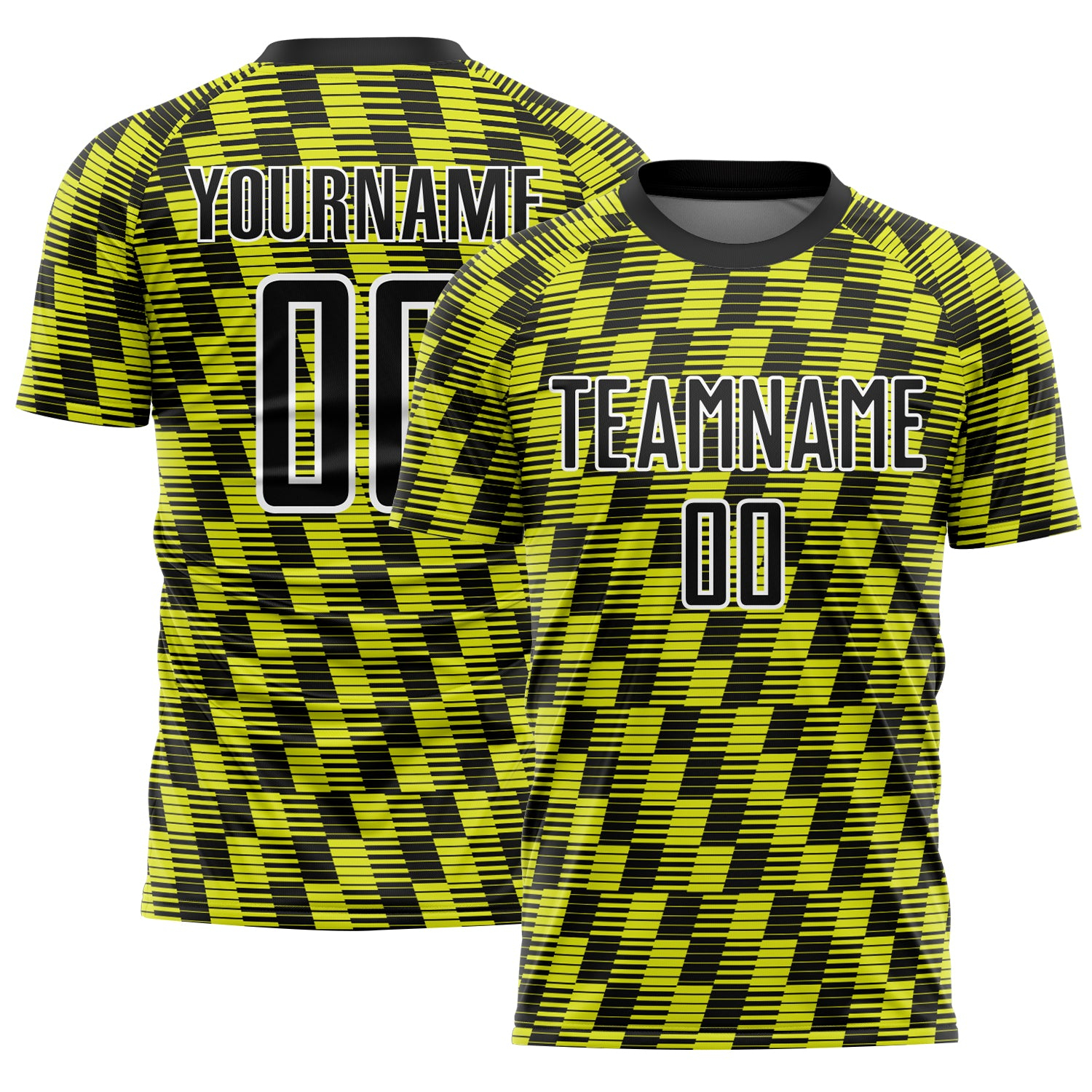 Custom Black Neon Yellow-White Line Sublimation Soccer Uniform Jersey
