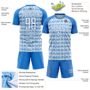 Custom Powder Blue White-Silver Abstract Geometric Pattern Sublimation Soccer Uniform Jersey