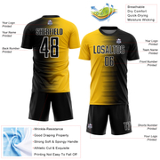 Custom Black Yellow-White Gradient Line Sublimation Soccer Uniform Jersey