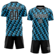 Custom Black Sky Blue-White Line Sublimation Soccer Uniform Jersey
