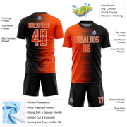Custom Black Orange-White Gradient Line Sublimation Soccer Uniform Jersey