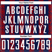 Custom Navy White-Red Abstract Shape Sublimation Soccer Uniform Jersey