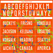 Custom Orange Neon Green-Thunder Blue Abstract Fragment Art Sublimation Soccer Uniform Jersey