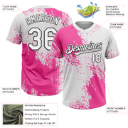 Custom Pink White-Black 3D Pattern Abstract Brush Stroke Two-Button Unisex Softball Jersey