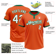 Custom Orange Kelly Green Pinstripe White Two-Button Unisex Softball Jersey