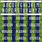 Custom Navy White-Neon Green Abstract Shape Sublimation Soccer Uniform Jersey