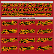 Custom Red Gold Pinstripe Black Two-Button Unisex Softball Jersey