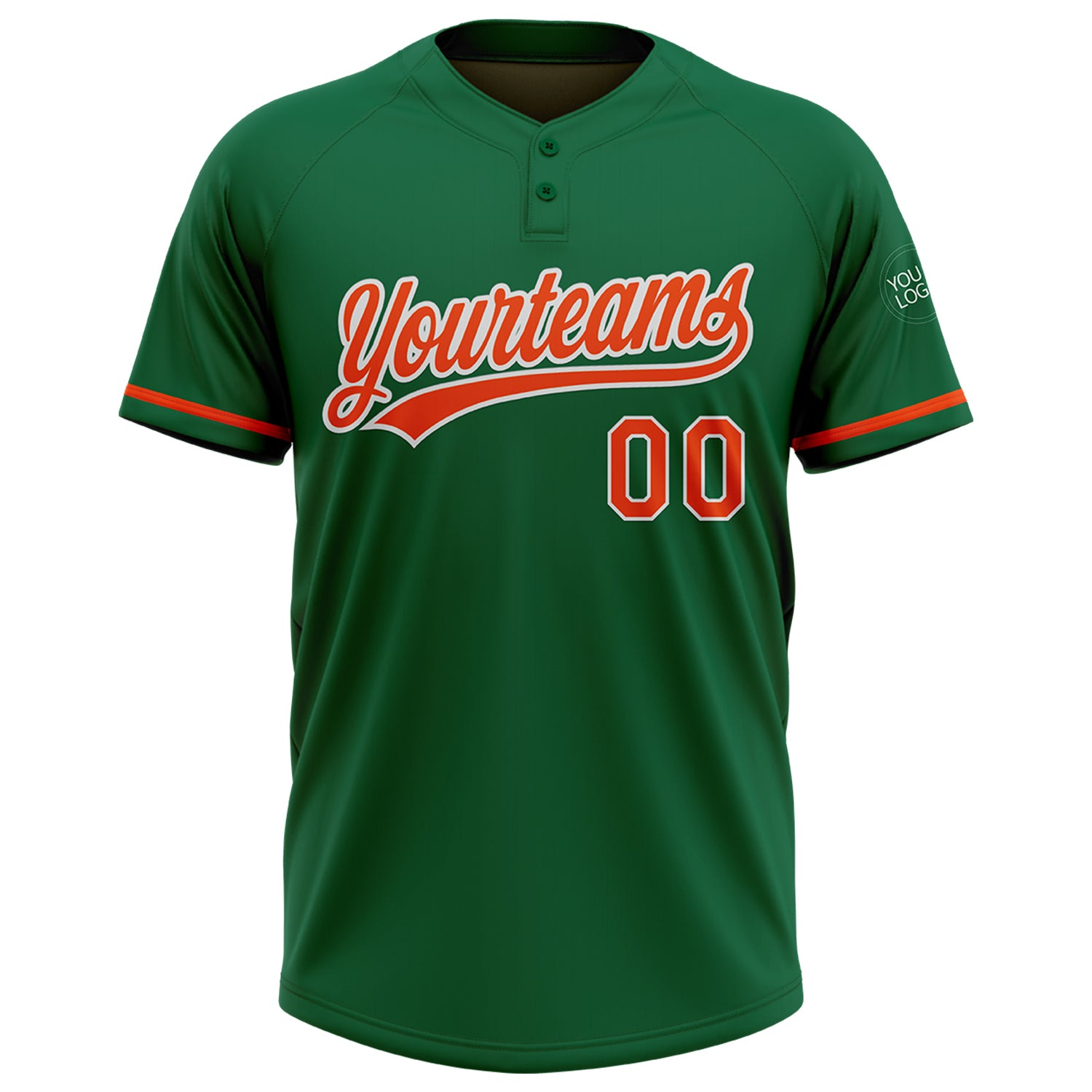 Custom Kelly Green Orange-White Two-Button Unisex Softball Jersey