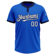 Custom Thunder Blue Navy Pinstripe White Two-Button Unisex Softball Jersey