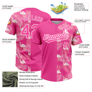 Custom Pink White 3D Pattern Tropical Palm Leaves And Famingo Two-Button Unisex Softball Jersey