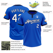 Custom Thunder Blue Navy Pinstripe White Two-Button Unisex Softball Jersey