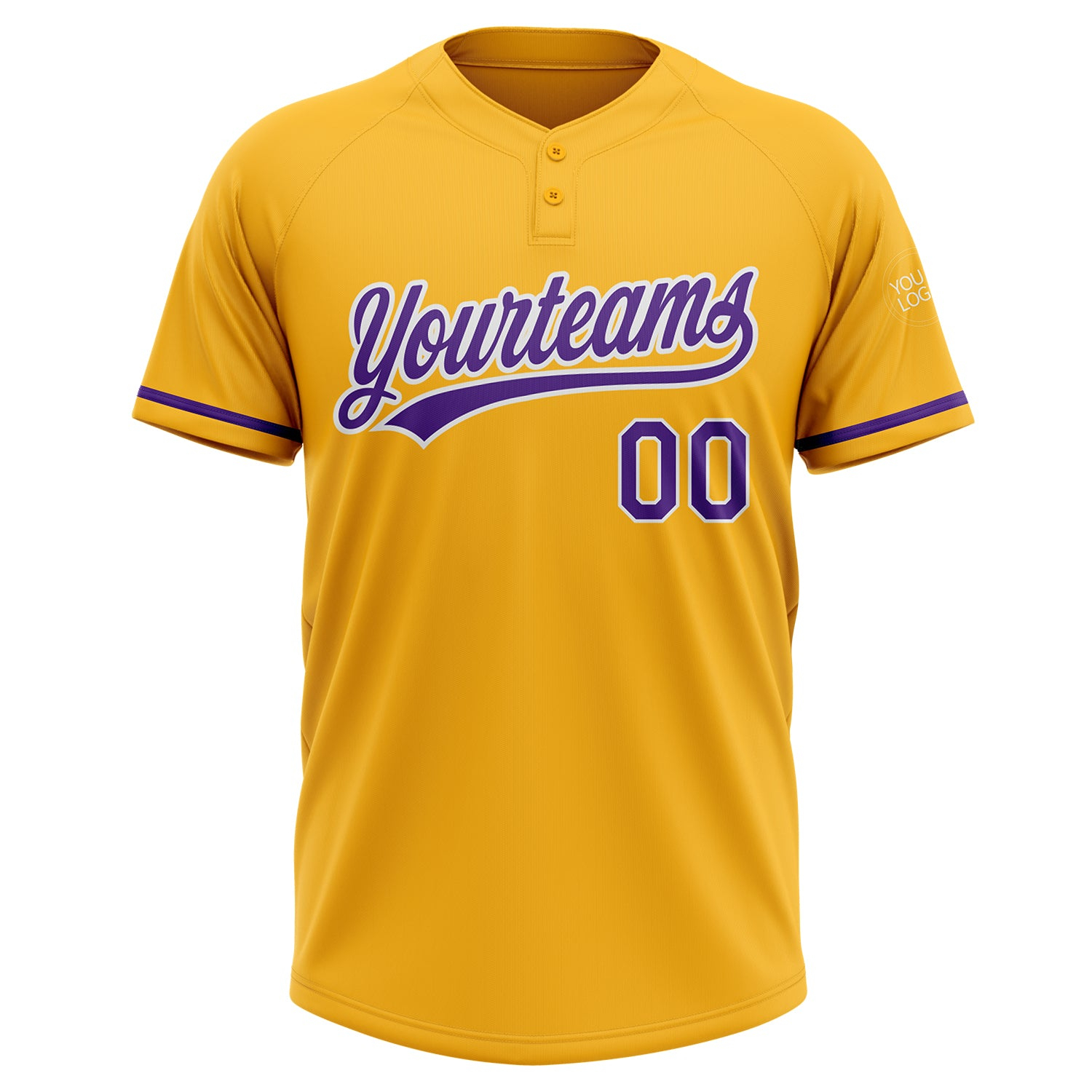 Custom Gold Purple-White Two-Button Unisex Softball Jersey