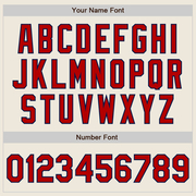 Custom Cream Navy Pinstripe Red Two-Button Unisex Softball Jersey