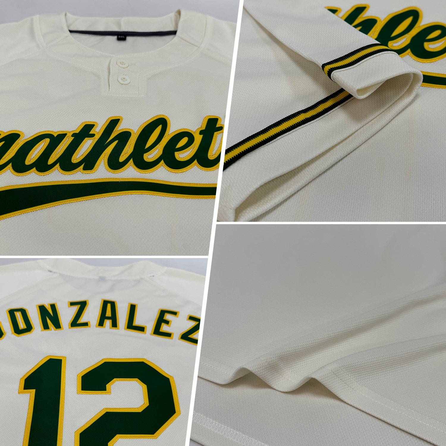Custom Cream Green-Yellow Two-Button Unisex Softball Jersey