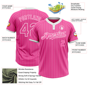 Custom Pink White Pinstripe White Two-Button Unisex Softball Jersey