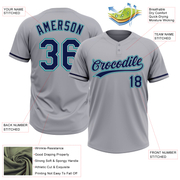 Custom Gray Navy-Teal Two-Button Unisex Softball Jersey