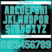 Custom Aqua Black-White 3D Pattern Abstract Brush Stroke Two-Button Unisex Softball Jersey