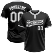 Custom Black White-Gray Two-Button Unisex Softball Jersey