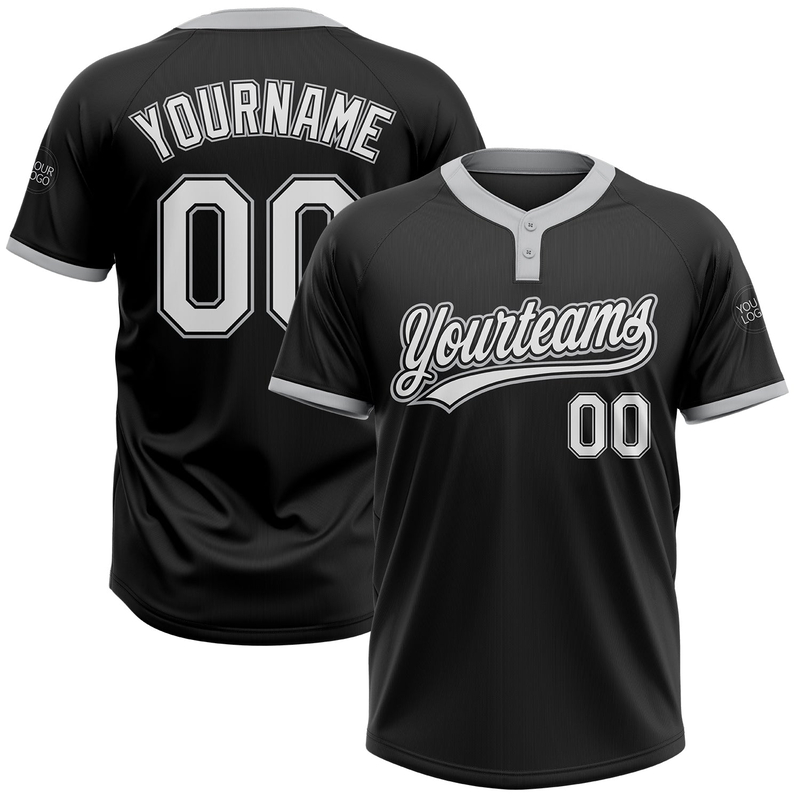 Custom Black White-Gray Two-Button Unisex Softball Jersey