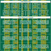 Custom Kelly Green Gold-White Geometric Shape Sublimation Soccer Uniform Jersey