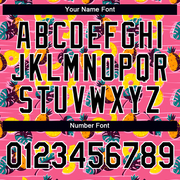 Custom Hot Pink Black-White 3D Pattern Design Hawaii Tropical Palm Leaves And Pineapple Performance T-Shirt