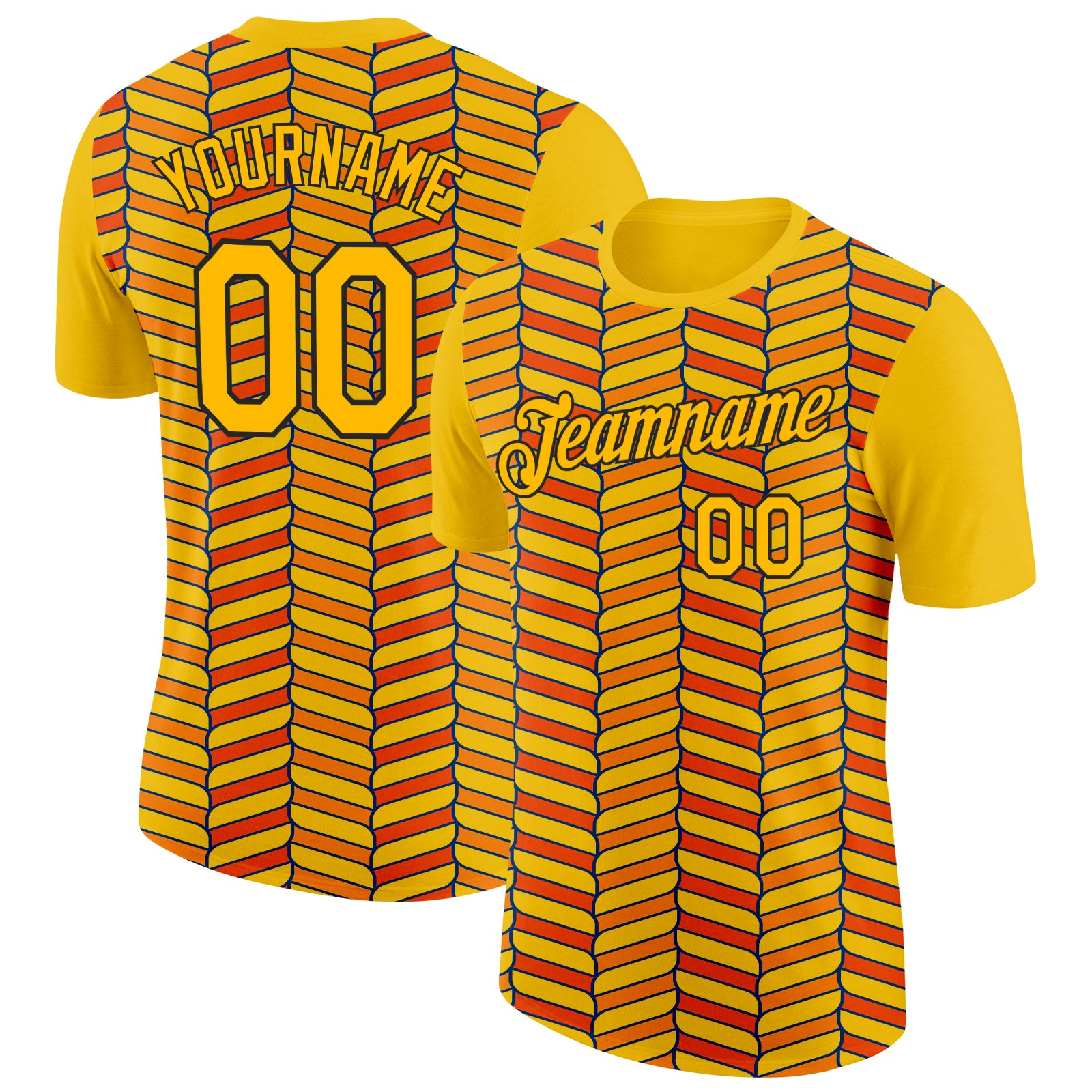 Custom Gold Orange US Navy Blue-Black 3D Esports Performance T-Shirt