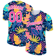 Custom Purple Pink-White 3D Pattern Design Abstract Leaf Performance T-Shirt