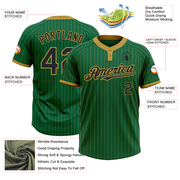 Custom Kelly Green Old Gold Pinstripe Black Two-Button Unisex Softball Jersey