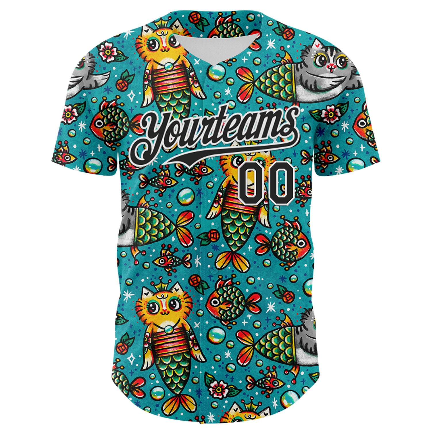 Custom Teal Black-White 3D Emi Bee Purrmaids Authentic Baseball Jersey
