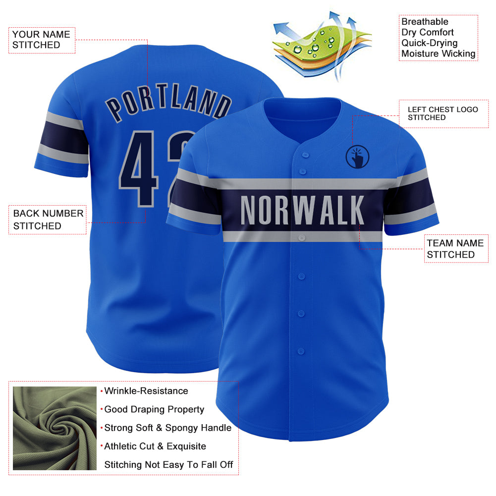 Custom Thunder Blue Navy-Gray Authentic Baseball Jersey