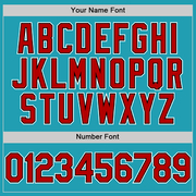 Custom Teal Red-Black Mesh Authentic Throwback Baseball Jersey